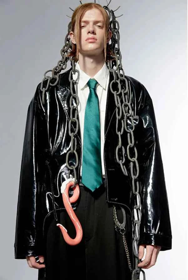 Retro Black Stylish Patent Leather Jacket
