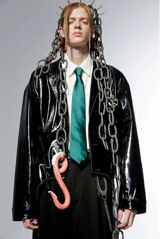 Retro Black Stylish Patent Leather Jacket