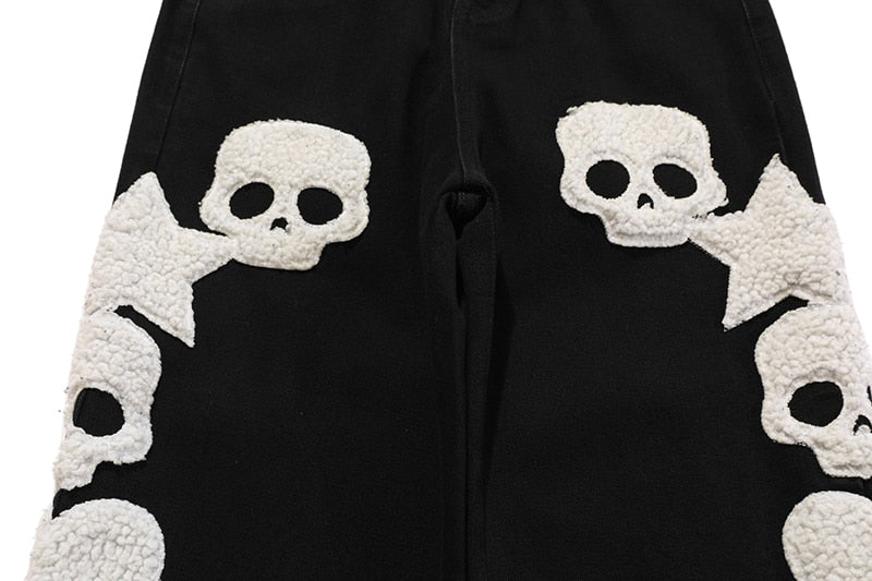 Star Skull Patchwork Straight Jeans