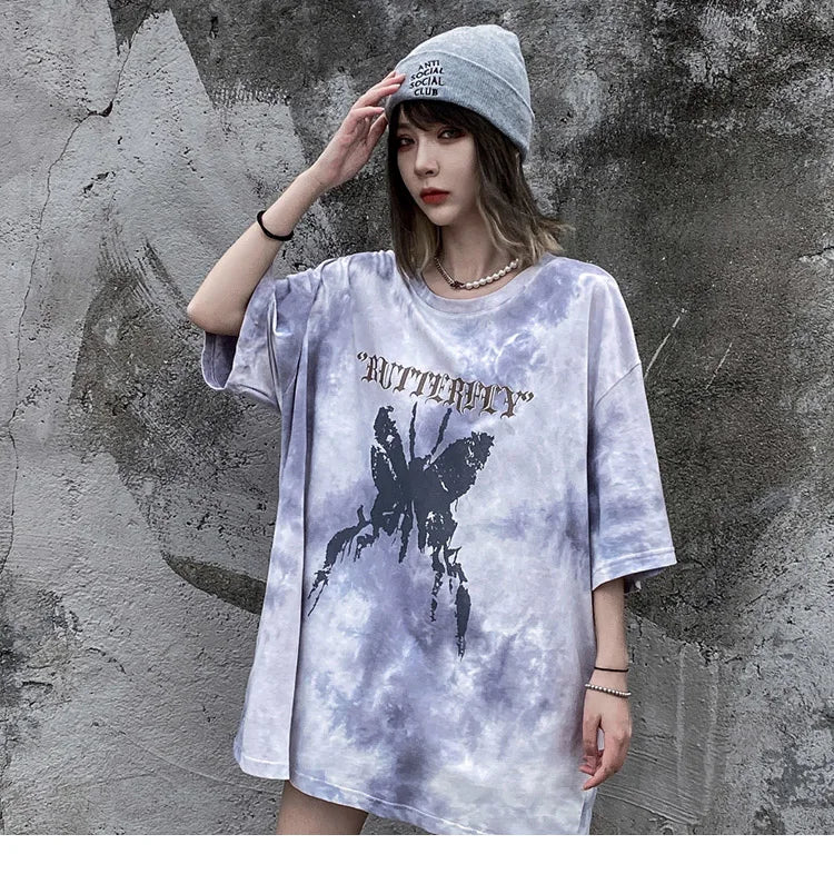 Tie Die Butterfly Graphic Loose T-Shirt