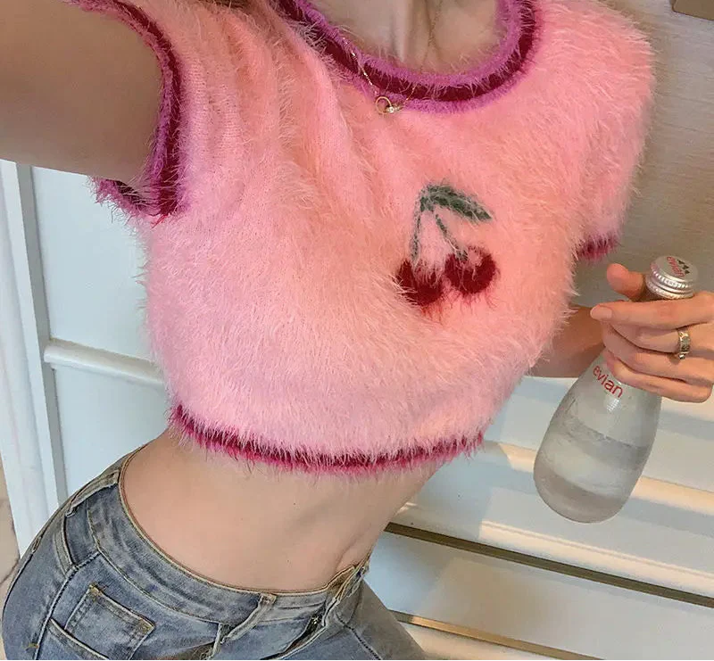 Pink Cherry Crop Sweater - Luxuryurbanwear