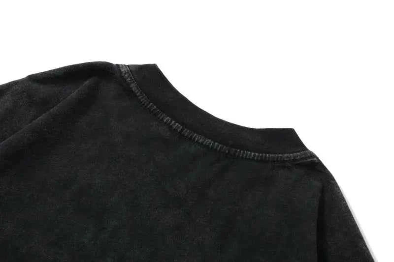Flame Eye Graphic Print Black Washed T-Shirt