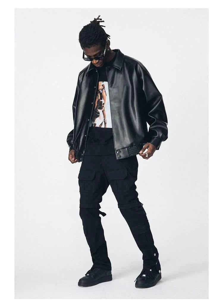 Streetwear Oversized Black Pu Leather Jacket