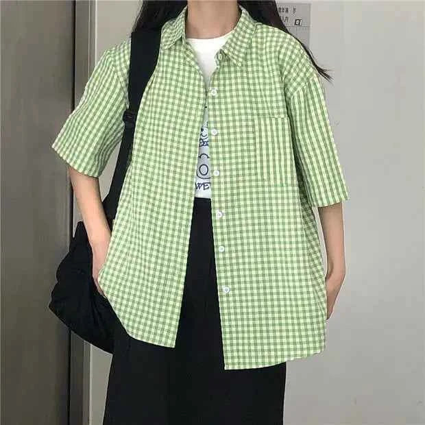 Women Preppy Plaid Womens Minimalist Chic Shirt