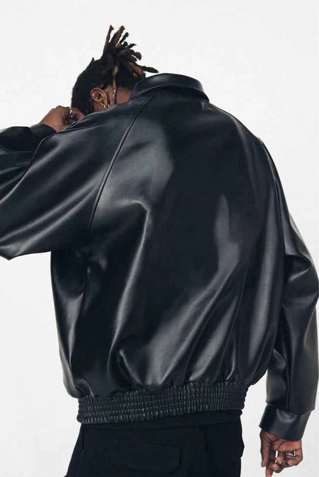 Streetwear Oversized Black Pu Leather Jacket