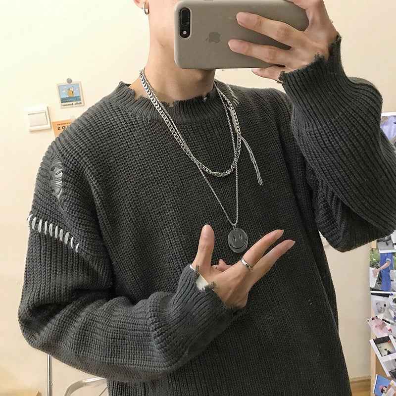 Oversized Destroyed Turtleneck Knit Sweater