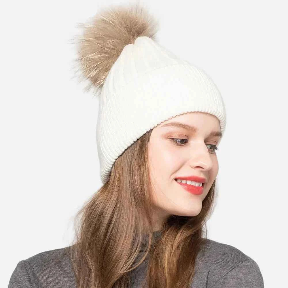 Soft Angora Pompom Knitted Beanie