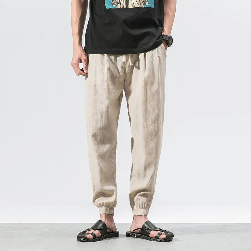 Drawstring Cropped Elastic Waist Casual Pants