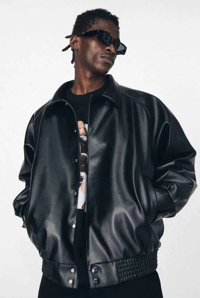 Streetwear Oversized Black Pu Leather Jacket