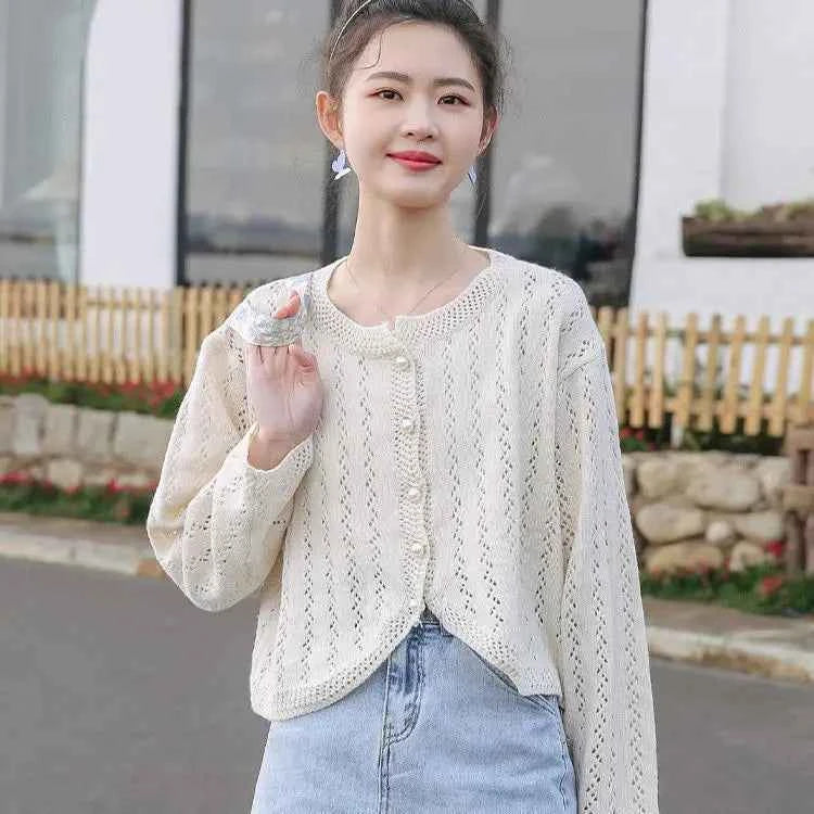 Elegant Hollow Out Button Up Cardigan