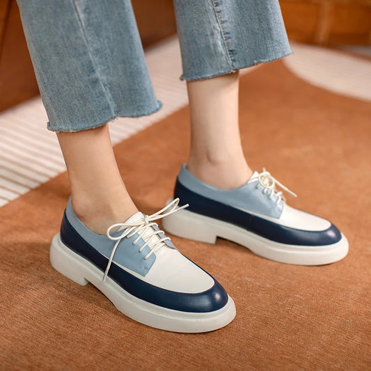 Natural Genuine Leather Flats Shoes Women Round Toe Casual Shoes Cross Tied Flats Footwear Female Shoes Spring 2025 New Pumps