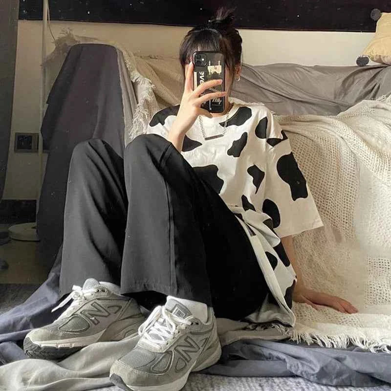 Wild Cartoon Print Oversized Round T-Shirt