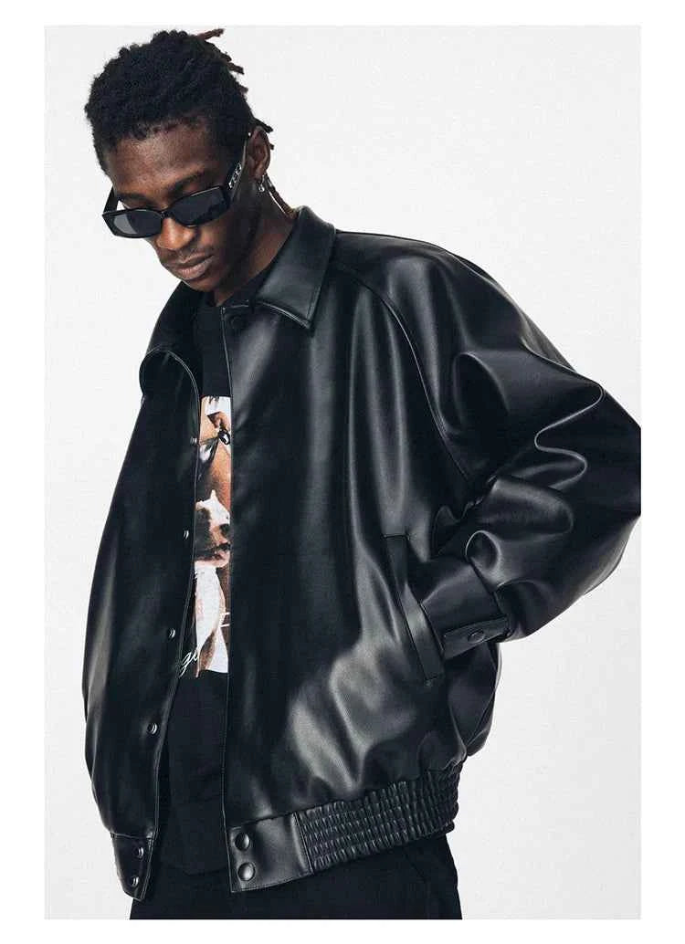 Streetwear Oversized Black Pu Leather Jacket