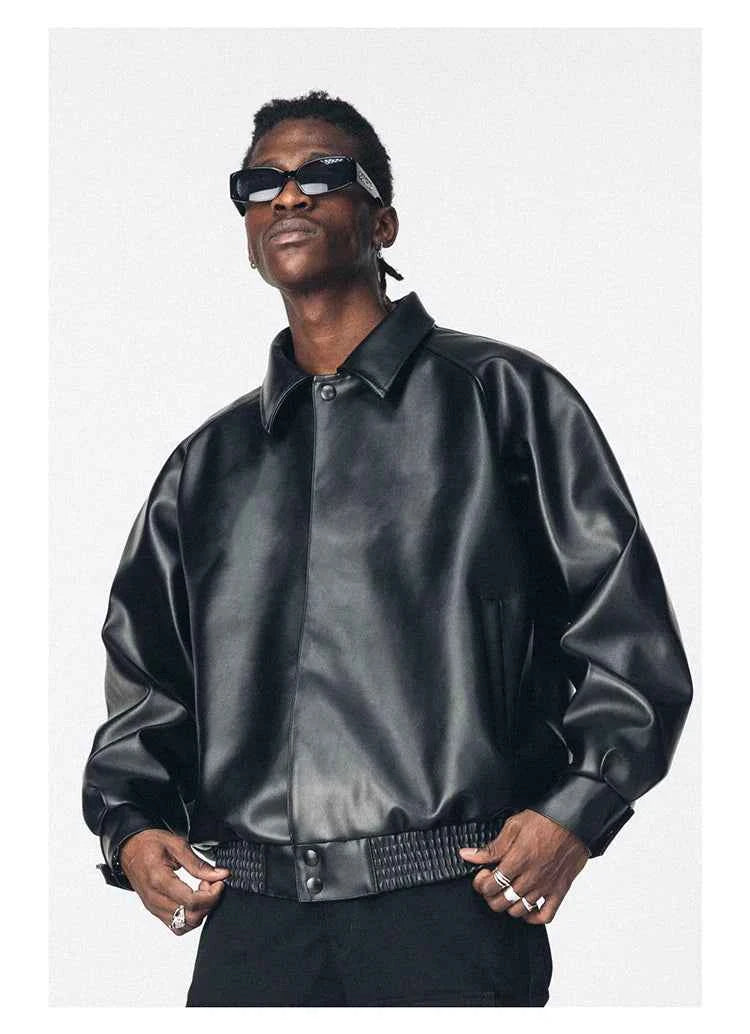 Streetwear Oversized Black Pu Leather Jacket