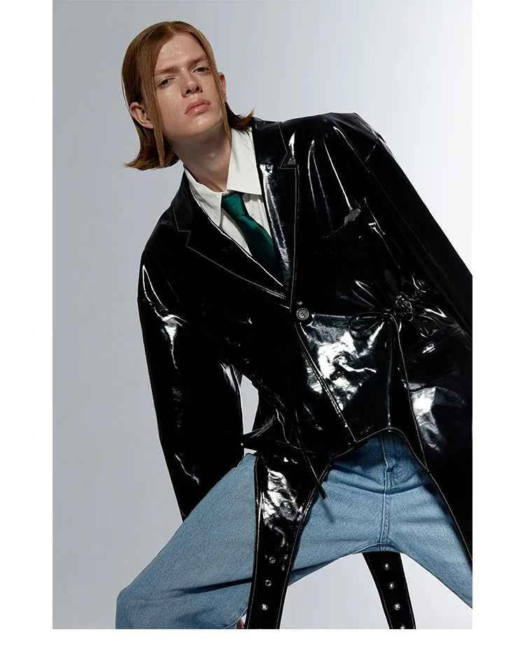 Retro Black Stylish Patent Leather Jacket