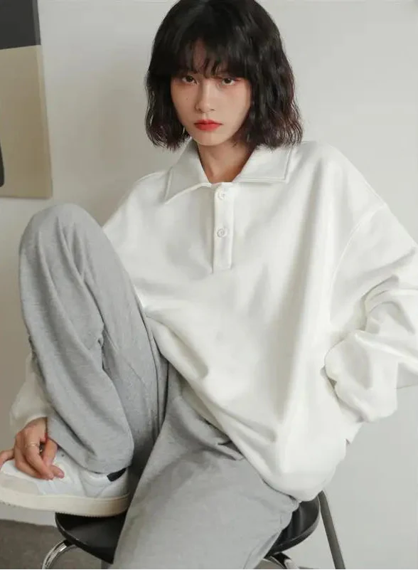 Women Casual Cozy White Autumn Winter Sweatshirt - Luxuryurbanwear