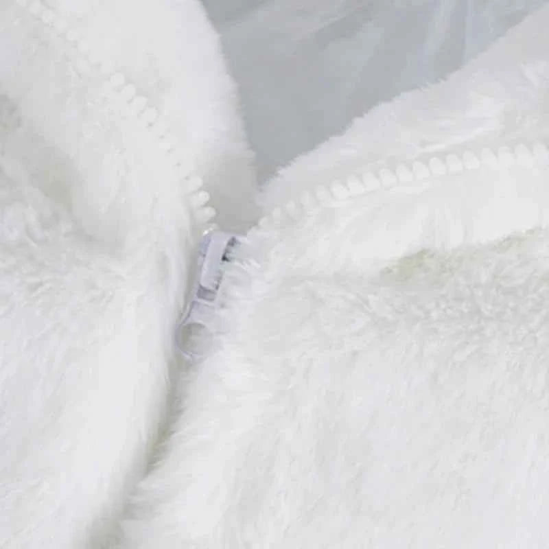 Oversized White Faux Fur Zipper Sweatshirt