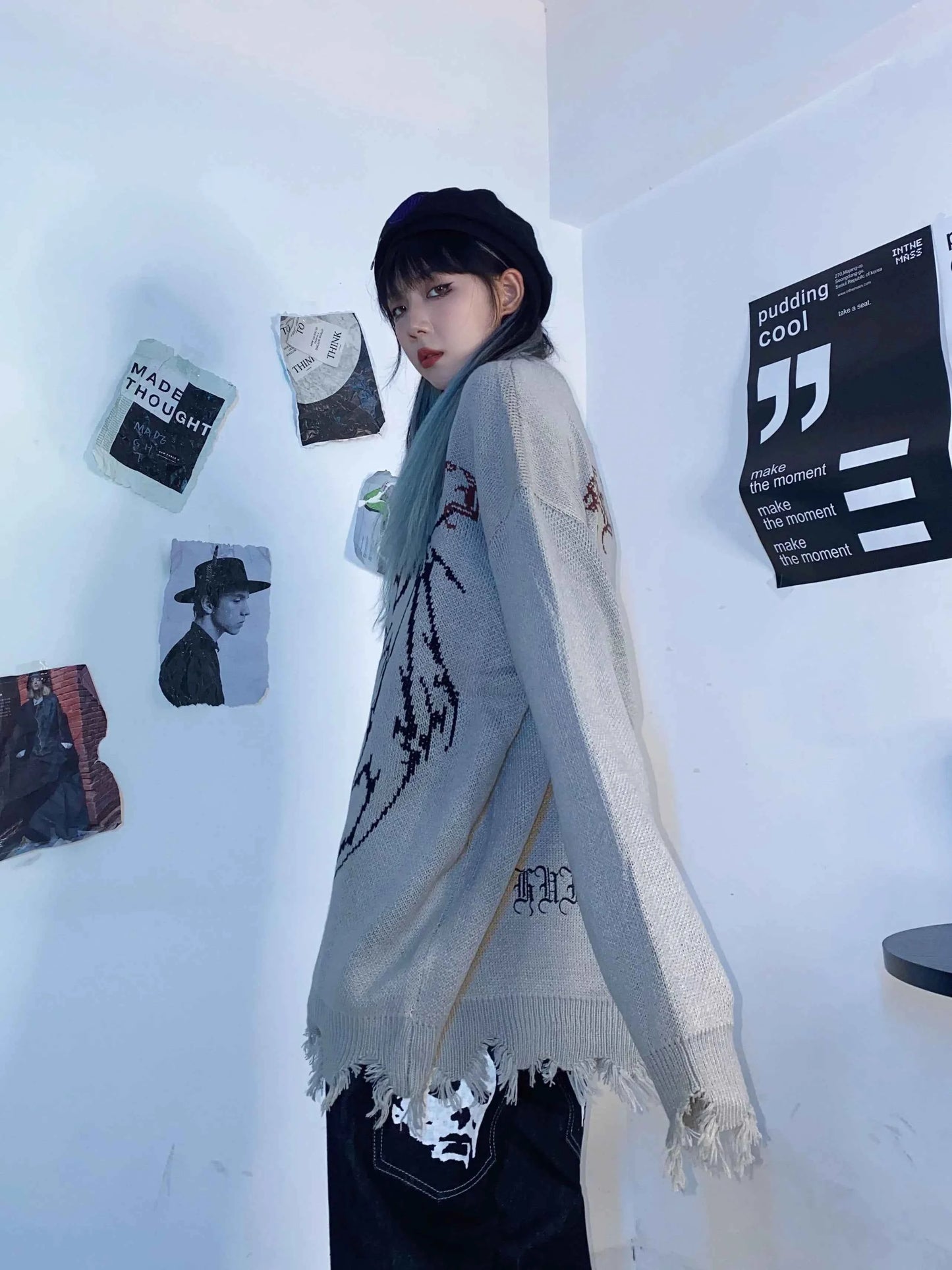 Gothic Letter Bat Skeleton Print Sweater