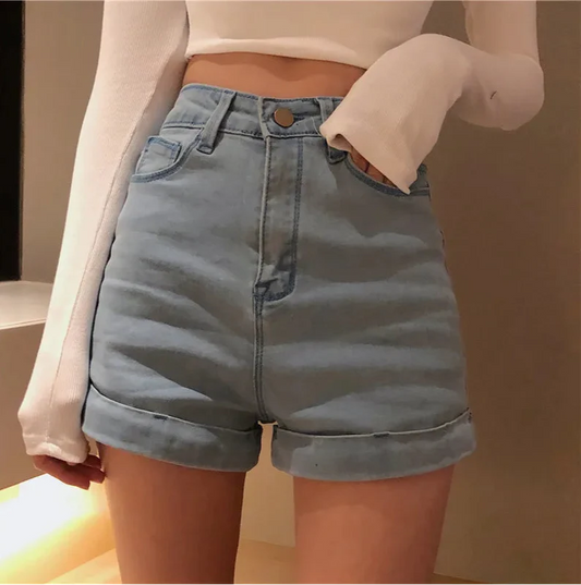 Retro Chic High Waist Denim Short - Luxuryurbanwear