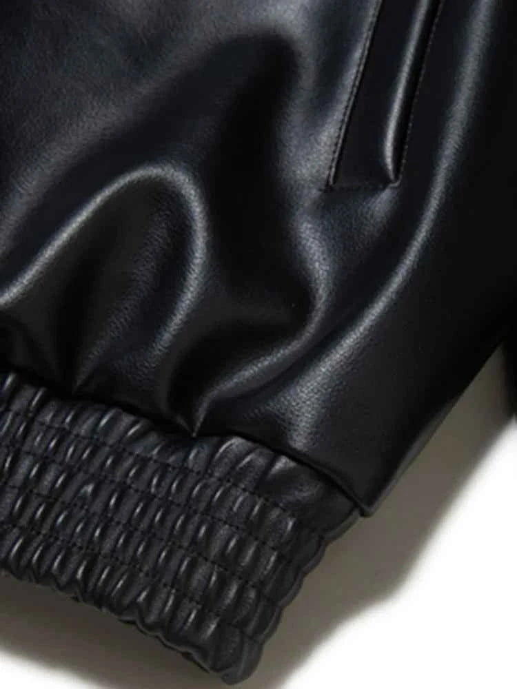 Streetwear Oversized Black Pu Leather Jacket