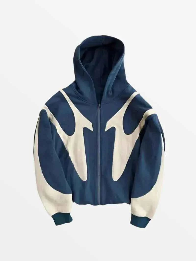 Front view of model wearing the Hoodie Handma in a massive, sculptural oversized fit