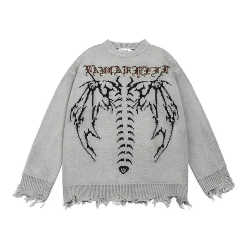 Gothic Letter Bat Skeleton Print Sweater