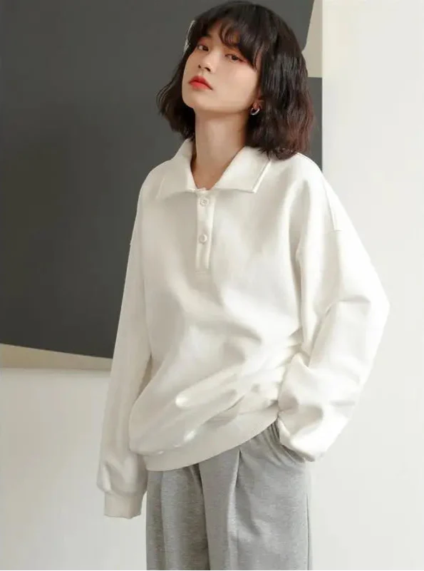 Women Casual Cozy White Autumn Winter Sweatshirt - Luxuryurbanwear