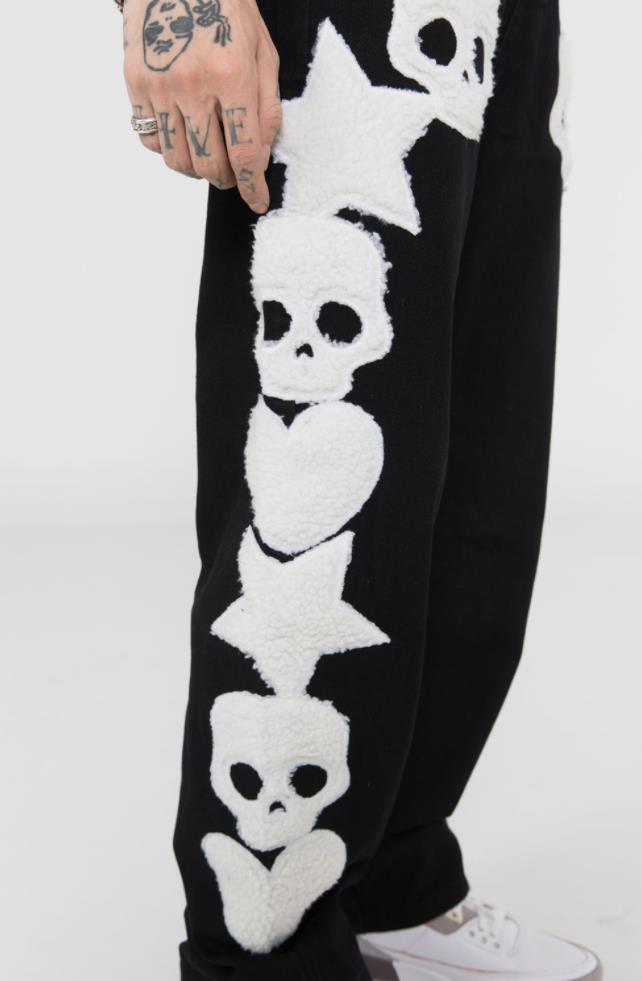 Star Skull Patchwork Straight Jeans