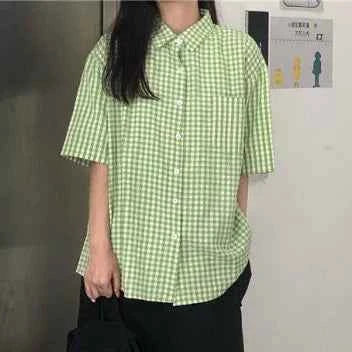 Women Preppy Plaid Womens Minimalist Chic Shirt