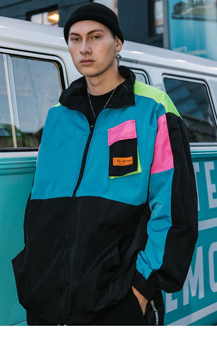 Multi Color Block Patchwork Pocket Jacket