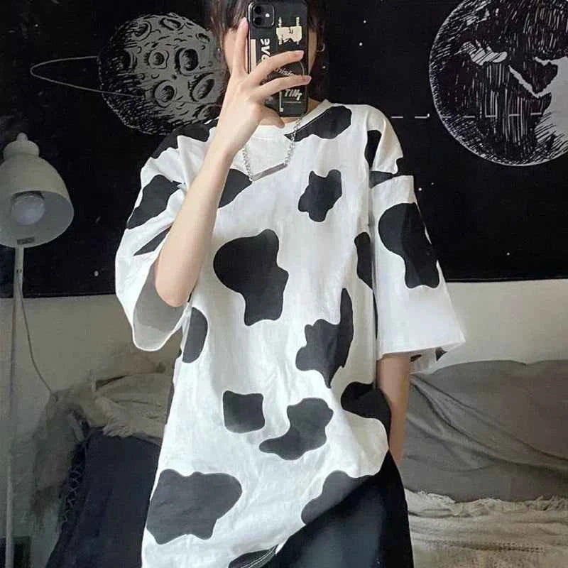 Wild Cartoon Print Oversized Round T-Shirt