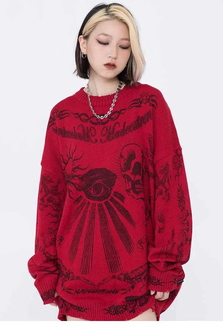 Effortless Rose Eye Scorpion Print Knitted Sweater