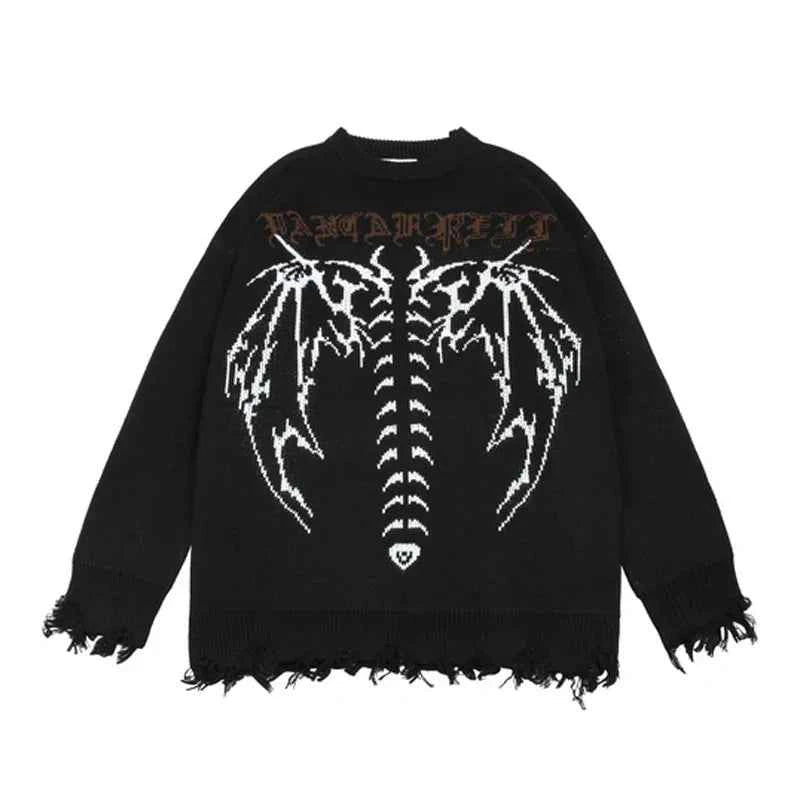 Gothic Letter Bat Skeleton Print Sweater