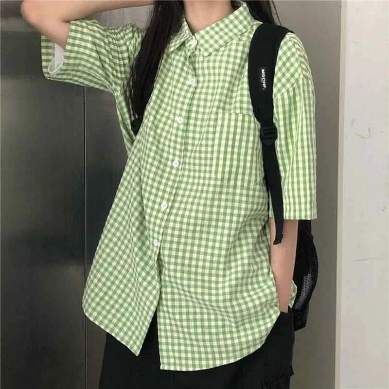 Women Preppy Plaid Womens Minimalist Chic Shirt