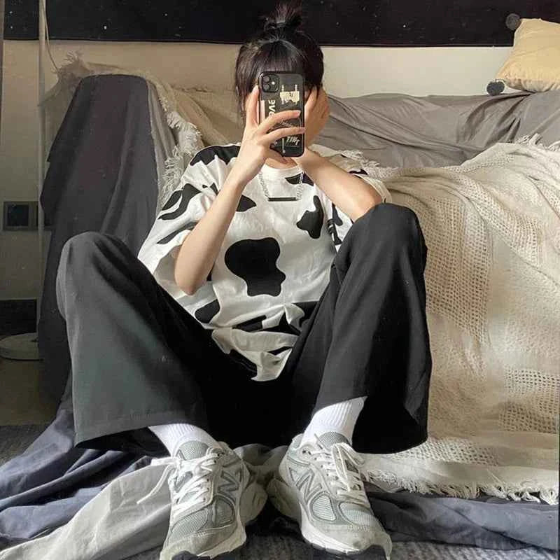 Wild Cartoon Print Oversized Round T-Shirt