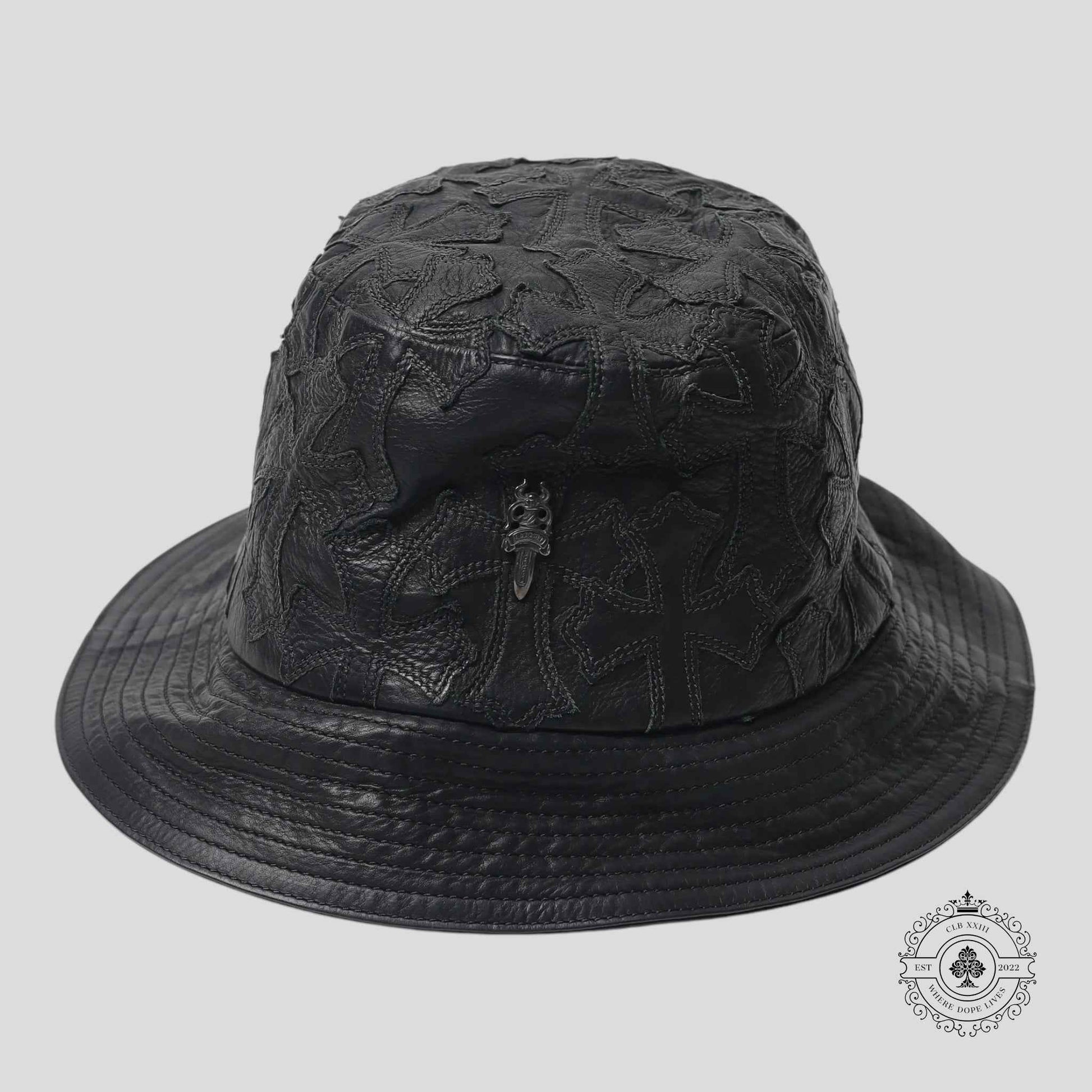 Chrome Hearts Cross Leather Patch Bucket Hat in Black