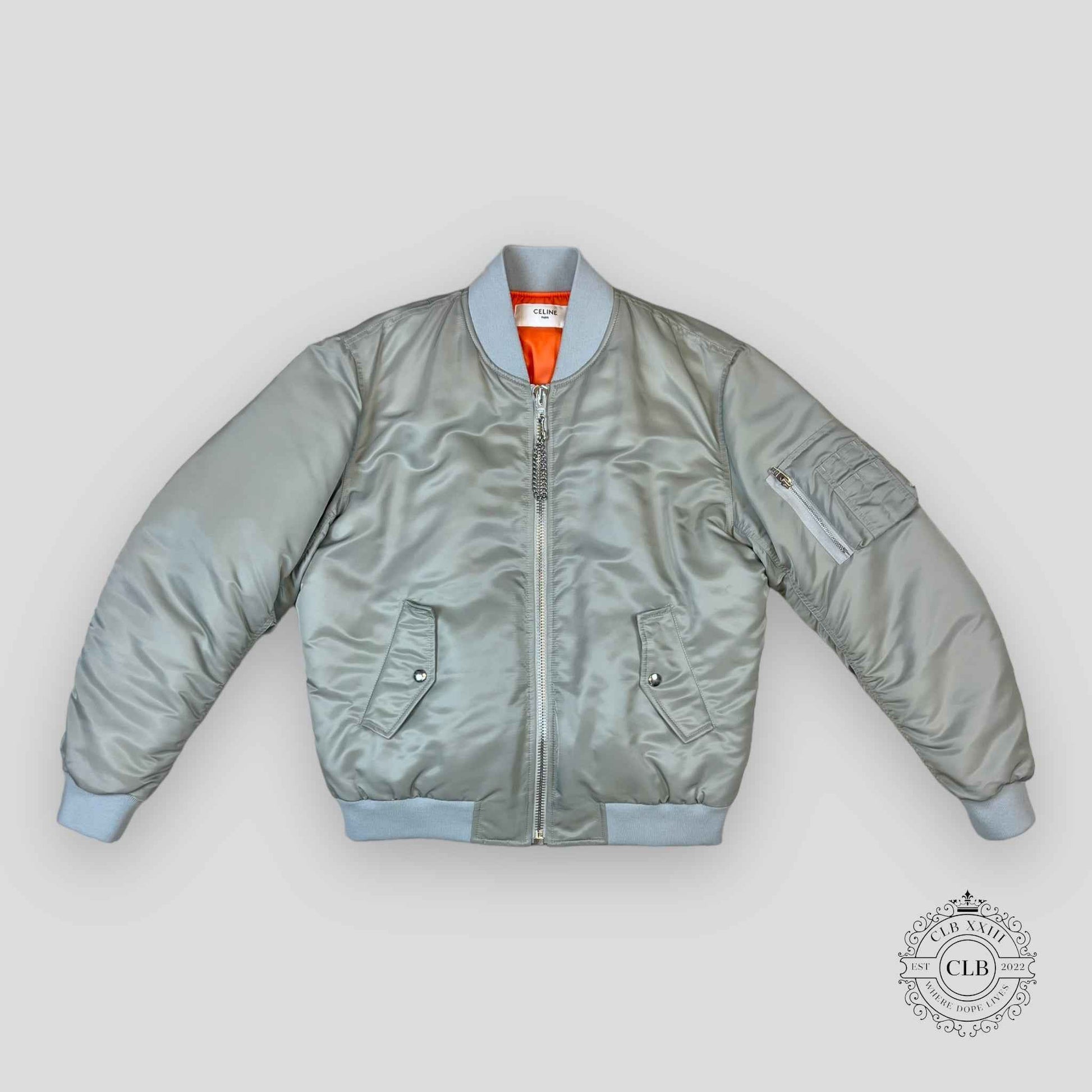 Celine Homme Oversized Chain Logo Bomber in Silver