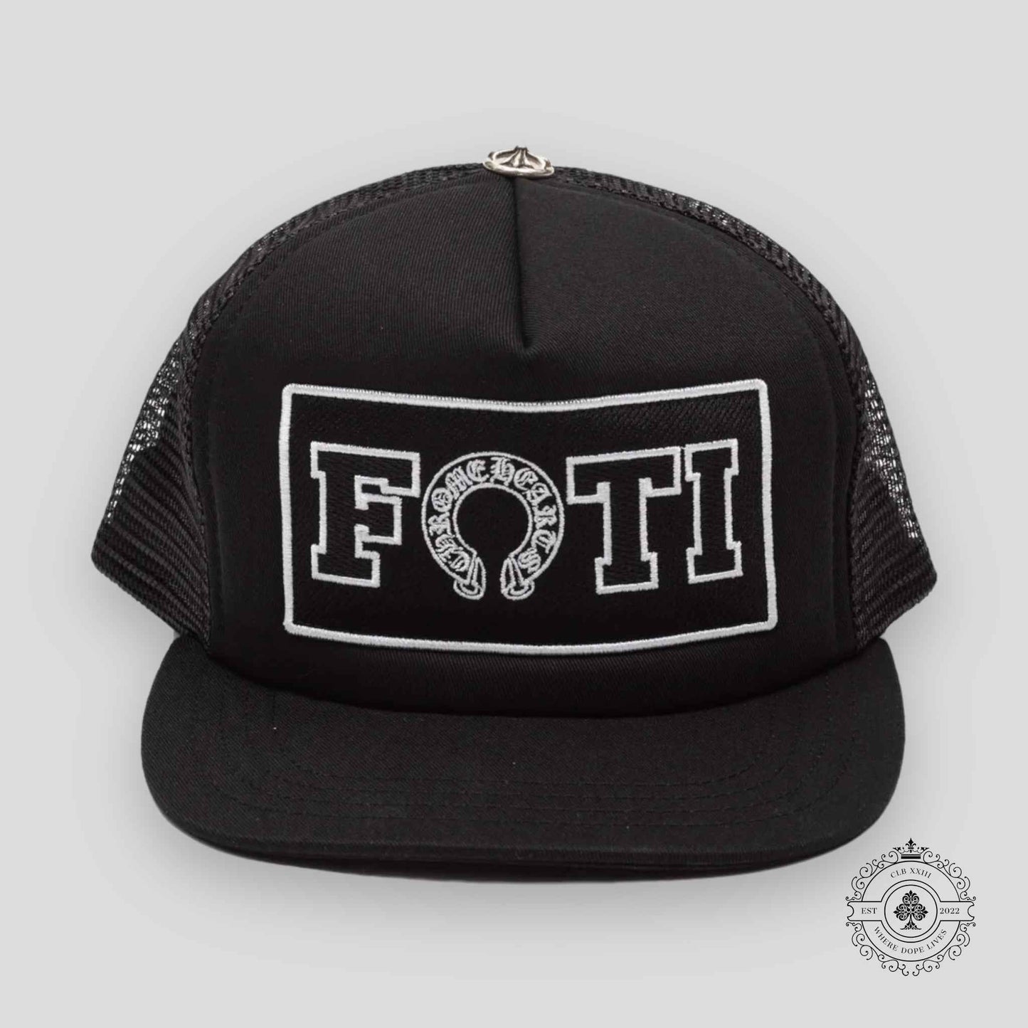Chrome Hearts Foti Patch Trucker Hat in Black / White