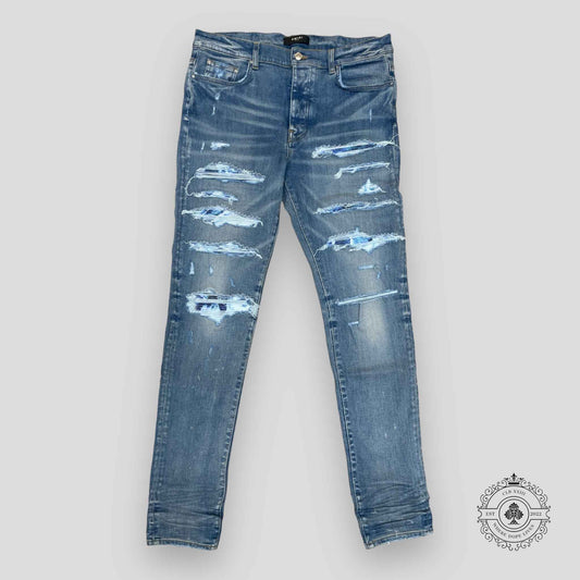 Amiri Tie Dye Bandana Thrasher Jeans in Clay Indigo