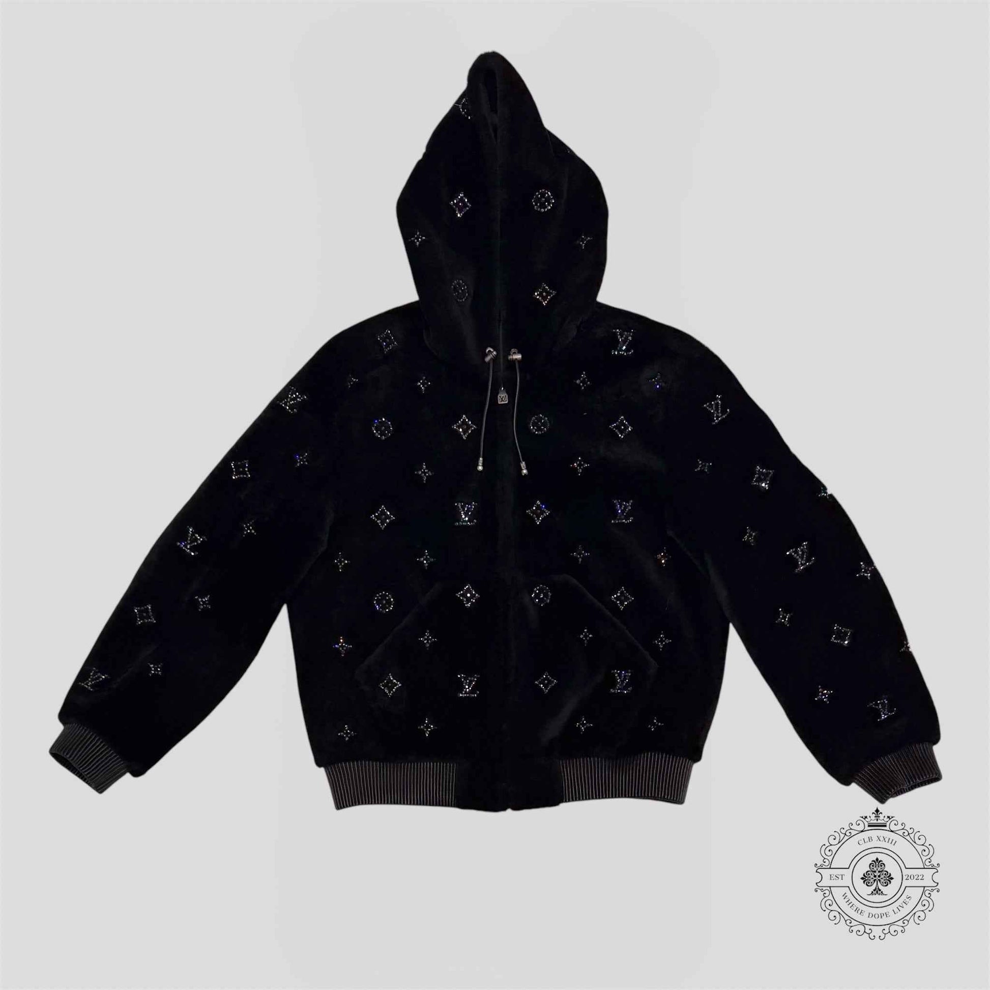 Louis Vuitton Monogram Embellished Shearling Hoodie in Black
