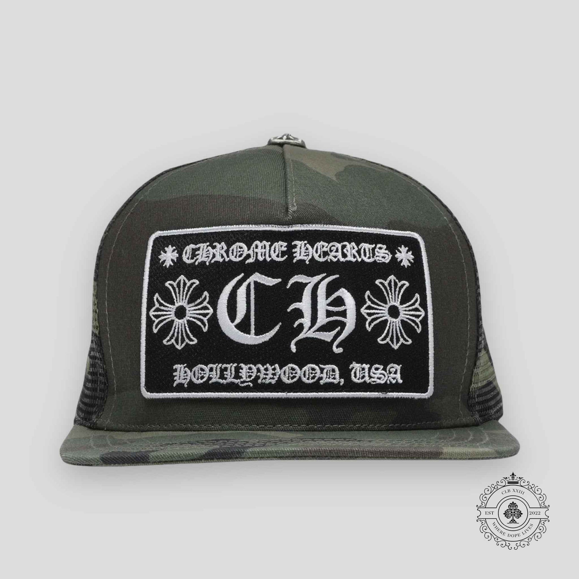 Chrome Hearts CH Patch Hollywood Trucker Hat in Camo