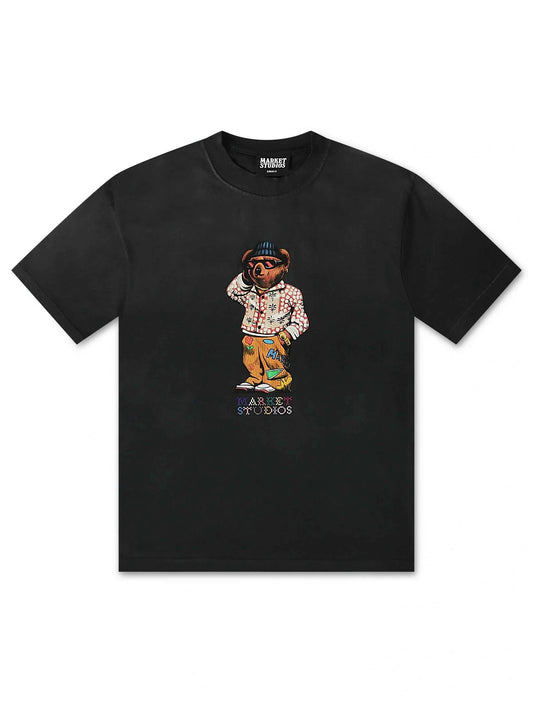 Market Studios Folk Fitted Bear Tee - Pirate Black