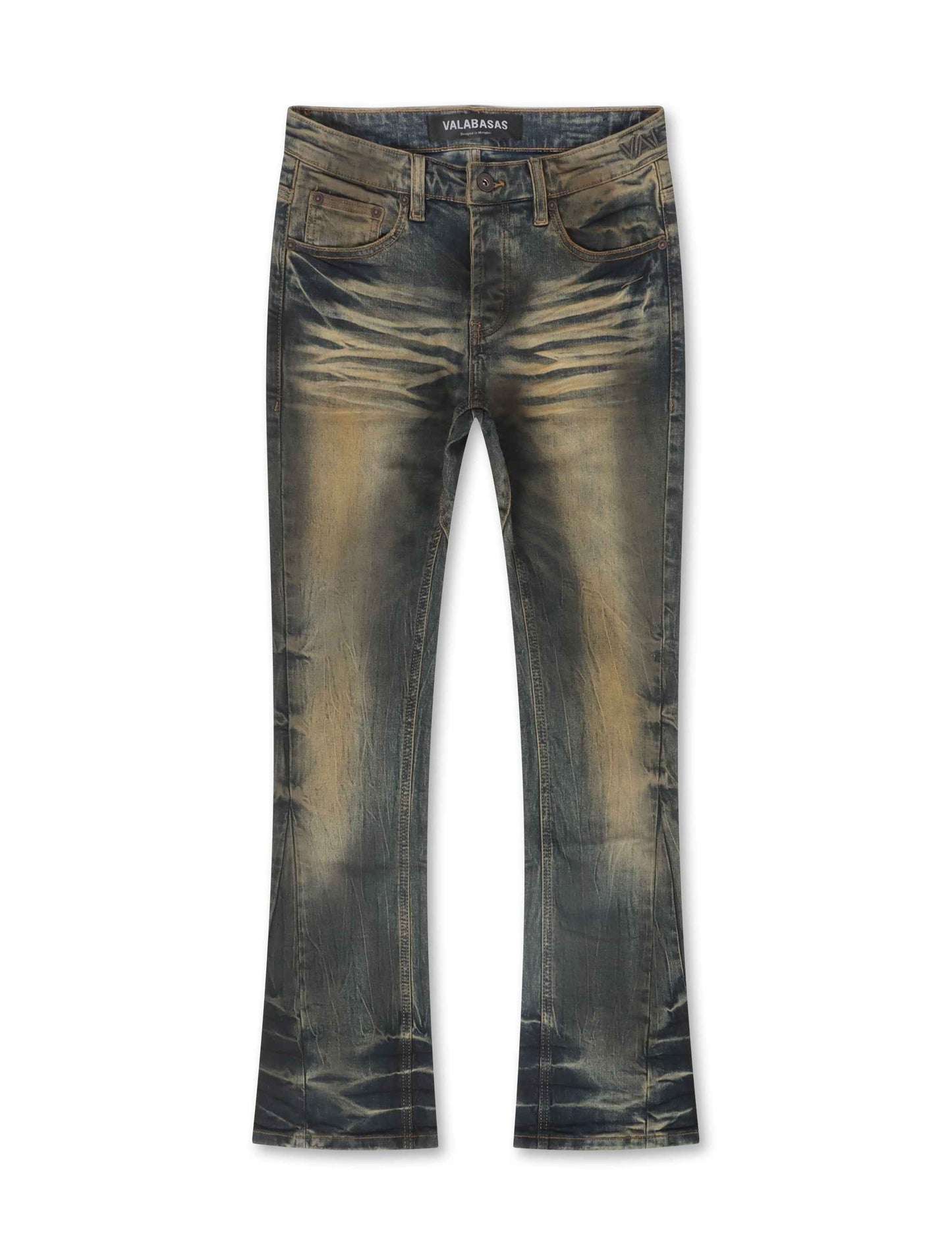Valabasas Fax Stacked Denim Jeans - Yellow Vintage Blue