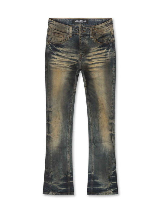 Valabasas Fax Stacked Denim Jeans - Yellow Vintage Blue