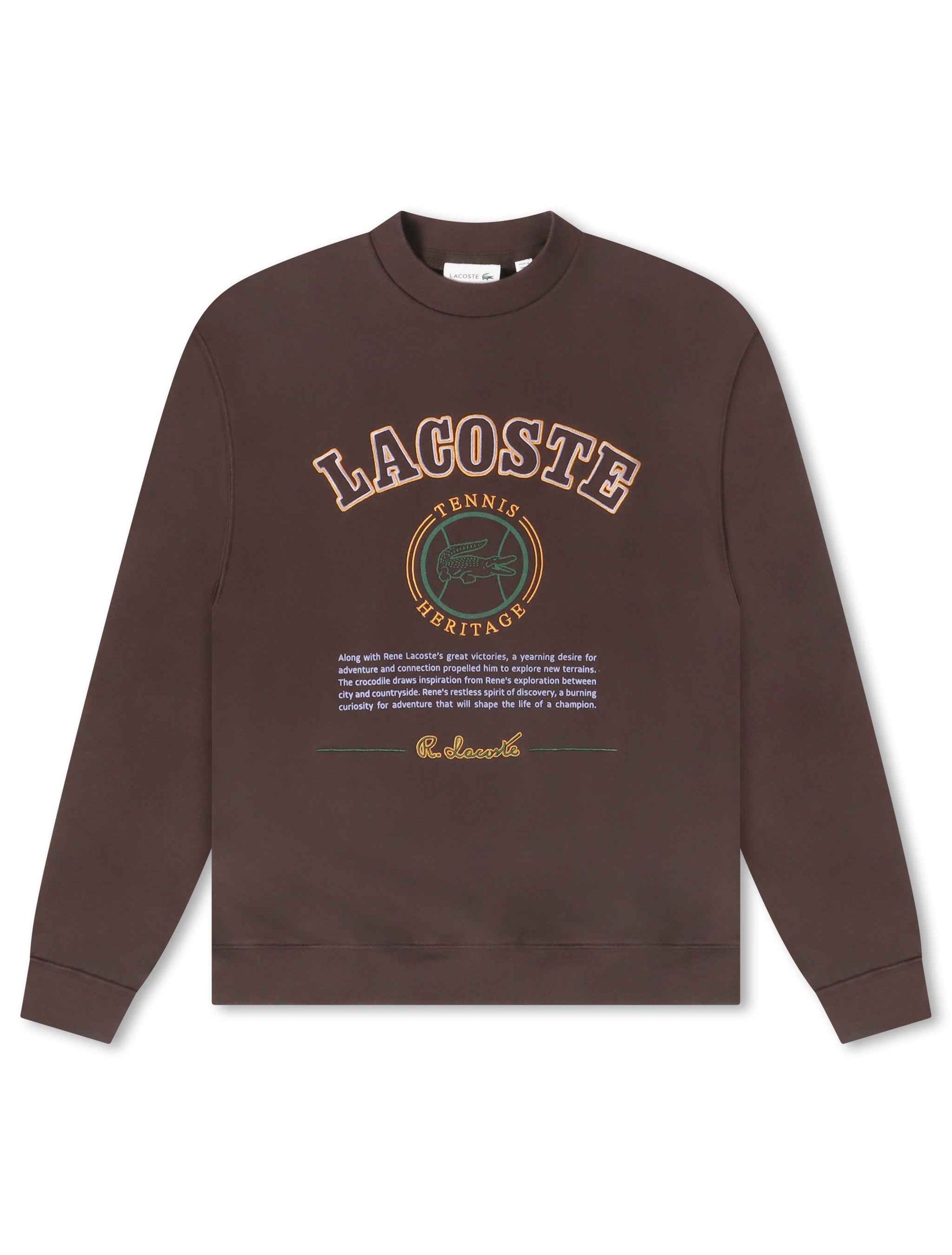 Lacoste Embroidered Shield Fleece Sweatshirt - Brown