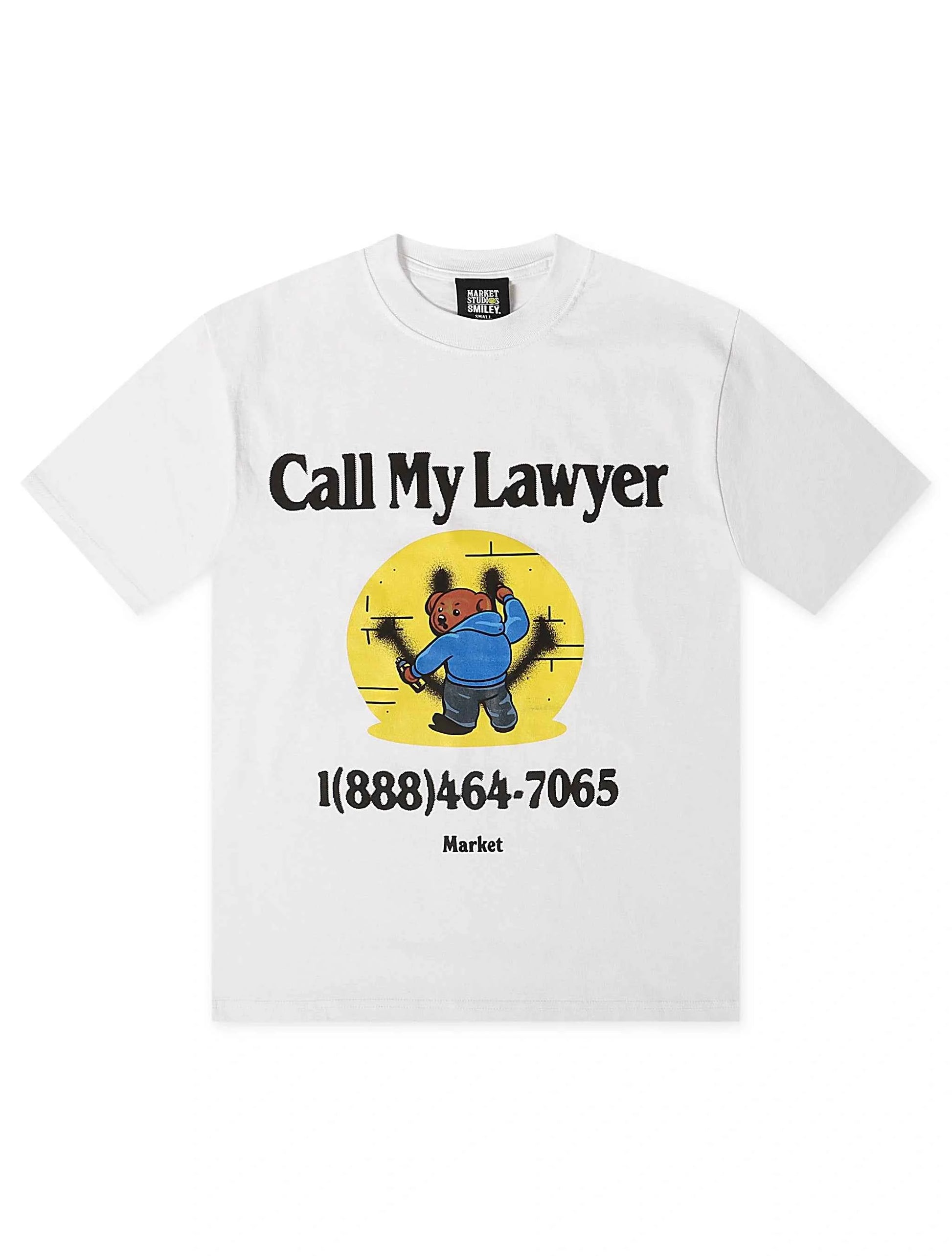 Market Studios Smiley Call My Lawyer Bear Tee - White