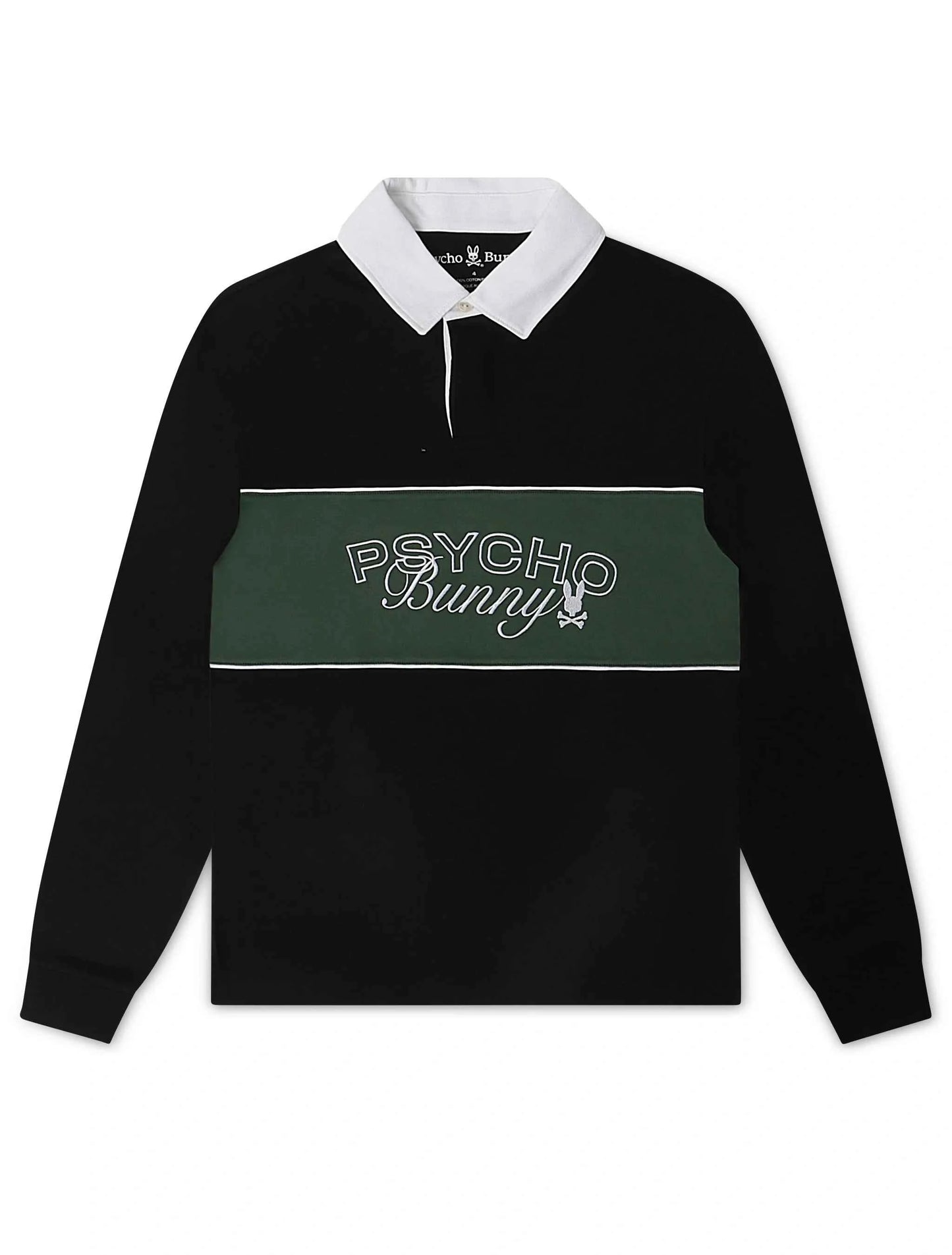 Psycho Bunny Mens Enzo Long Sleeve Rugby Tee - Black/Green