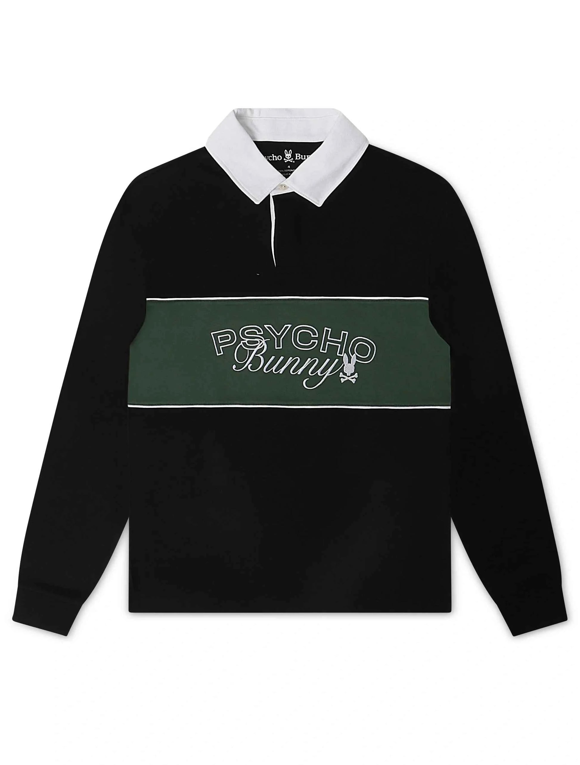 Psycho Bunny Mens Enzo Long Sleeve Rugby Tee - Black/Green