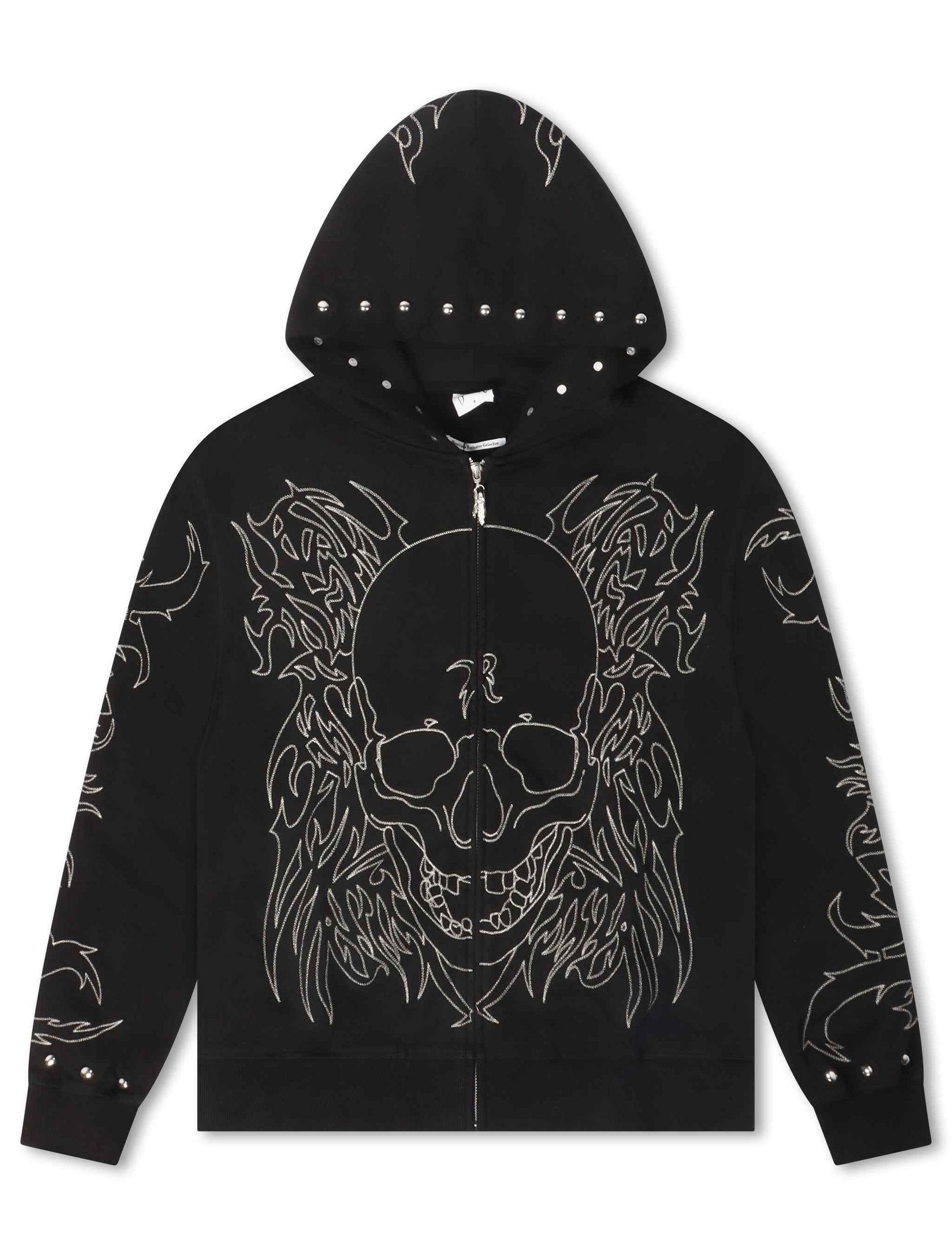 Revenge Tribal Skull Studded Zip-Up - Black/Silver