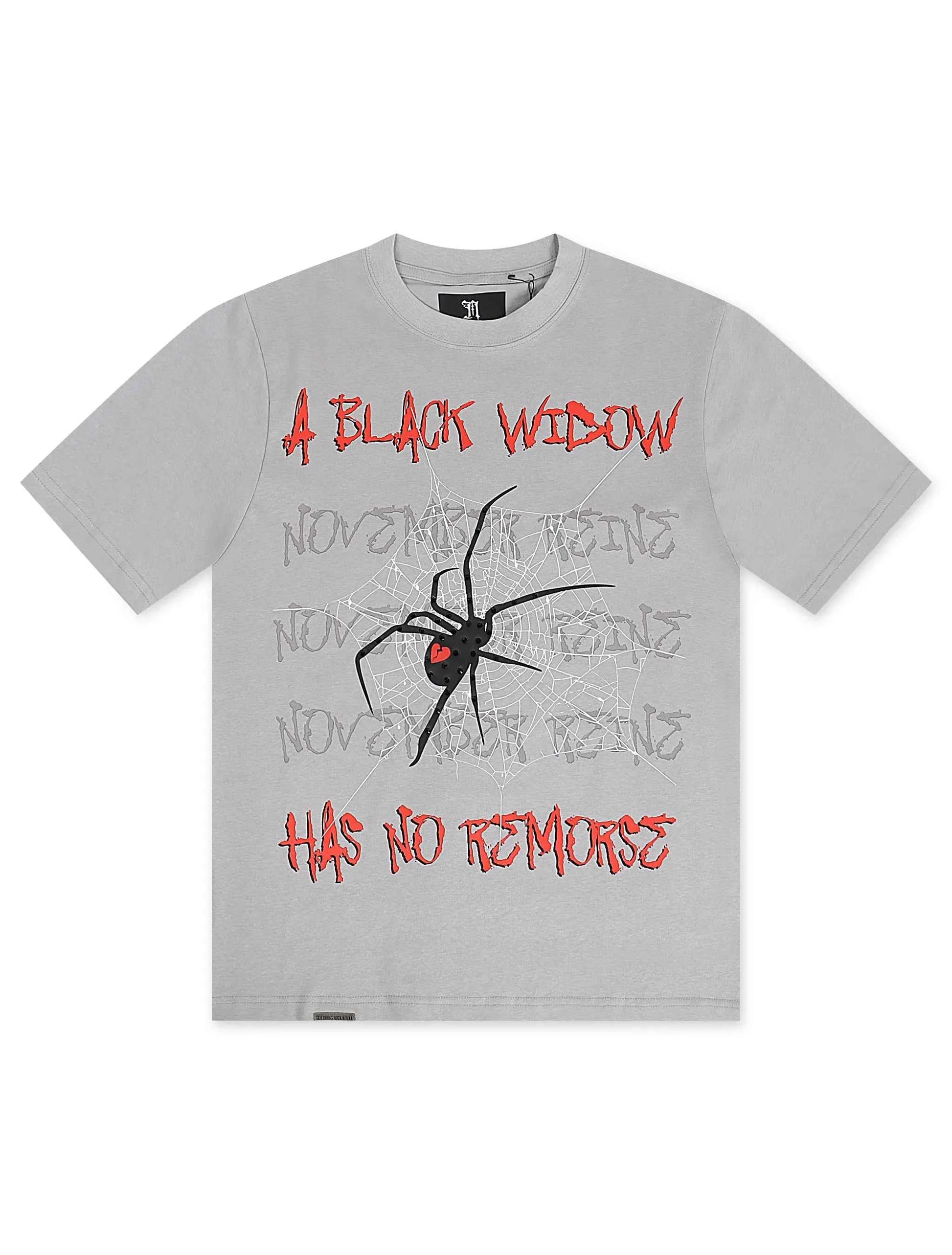 November Reine A Black Widow Heavyweight Tee With Stones - Grey